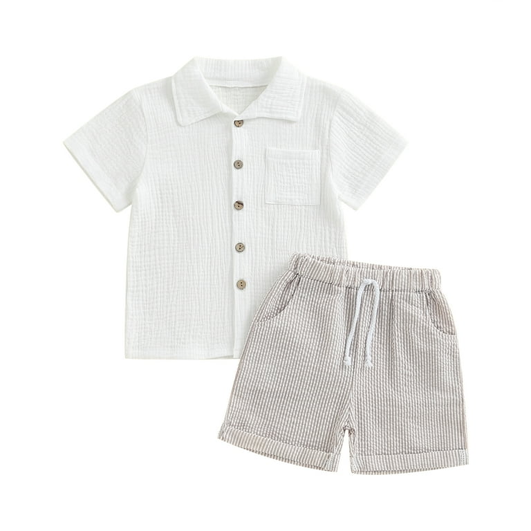 Multitrust Ledy Champswiin Boy Cotton Linen Clothes Set 3Y 4Y 5Y 6Y 7Y Button Up Short Sleeve Shirts Striped Shorts Kids Boys Summer Outfits Boy s