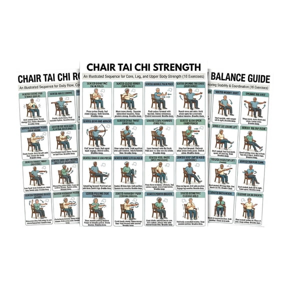 Ledyu Chair Workout Bundle | Seated Exercise Chart | Senior Fitness & Strength | Chair Yoga, OTHER