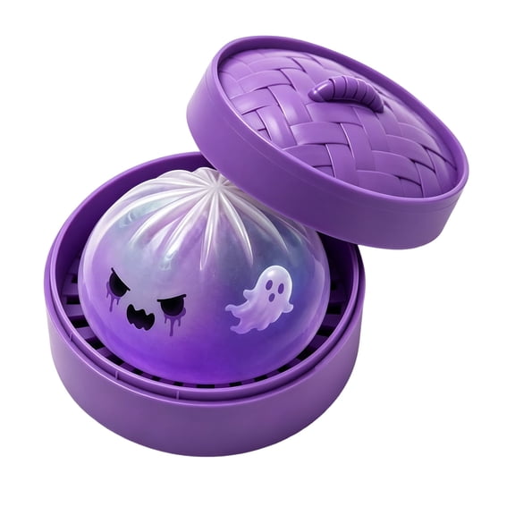 Ledyu Halloween Ghost Dumpling Squishy, Dumplings Squishies with Steamer Stress Balls, Stretchy Clear Gel Fidget Sensory Toy, Halloween Birthday Holiday Desk Gift for Kids Adults, Dark Purple