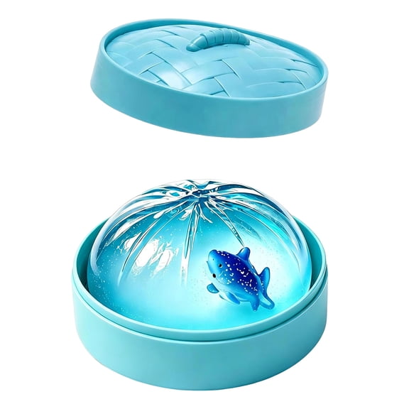 Ledyu Squeeze Shark Dumpling Squishy with Mini Shark Inside Glitter Sensory Stress Relief Fidget Toys with Steamer, Funny Marine-Themed Squishy Gift for Desk Decor, Rose Gold