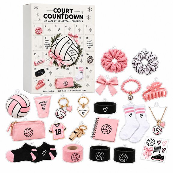 Ledyu Volleyball Arrival Calendar 24 Day Surprise Volleyball Enthusiast Arrival Calendar 2D Acrylic Volleyball Theme Countdown Gift For Players Teammates Coaches And Fans, Wine