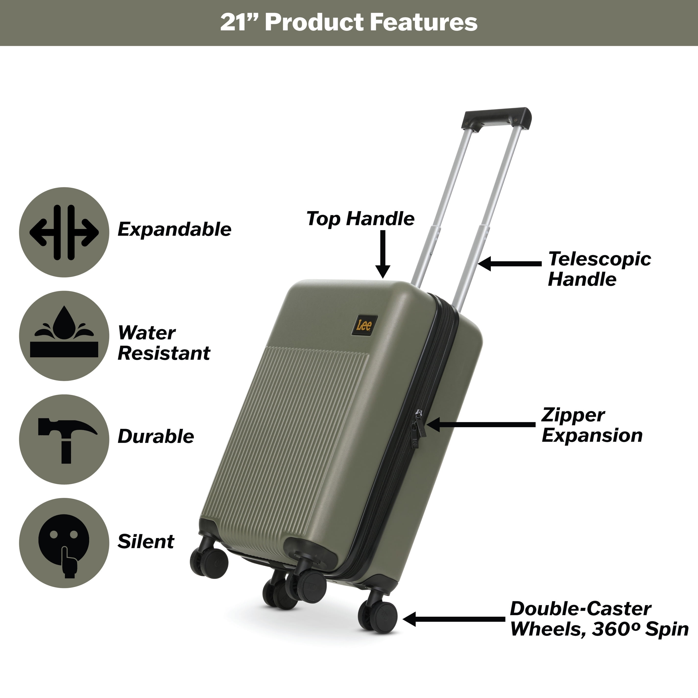 Lee 21 in Unisex Carry-On Luggage, Olive - Walmart.com