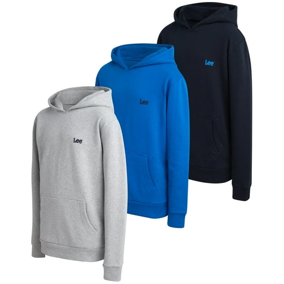 Lee Boys' Pull Over Hoodie - 3 Pack Soft and Cozy Plain Hooded Sweatshirt for Boys (Sizes: S-XL)