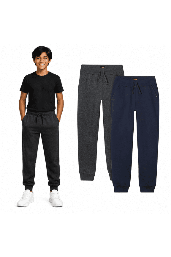 Boys Sweatpants Lightweight Cozy Basic Fleece Jogger Pants with Pockets 2 Pack