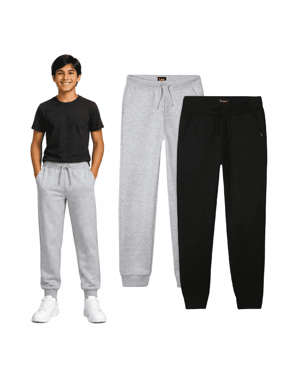 Boys Sweatpants Lightweight Cozy Basic Fleece Jogger Pants with Pockets 2 Pack