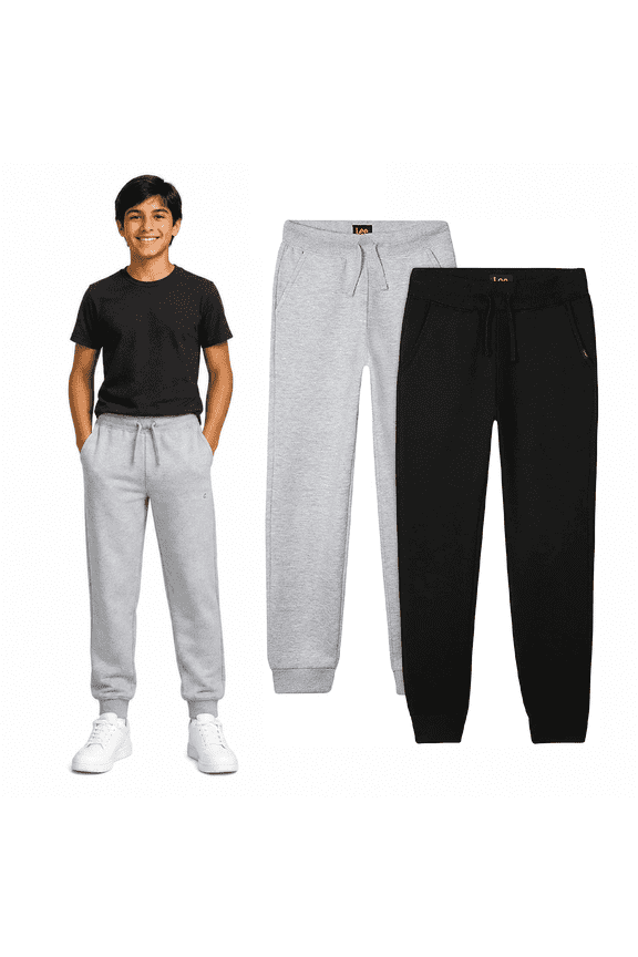 Boys Sweatpants Lightweight Cozy Basic Fleece Jogger Pants with Pockets 2 Pack