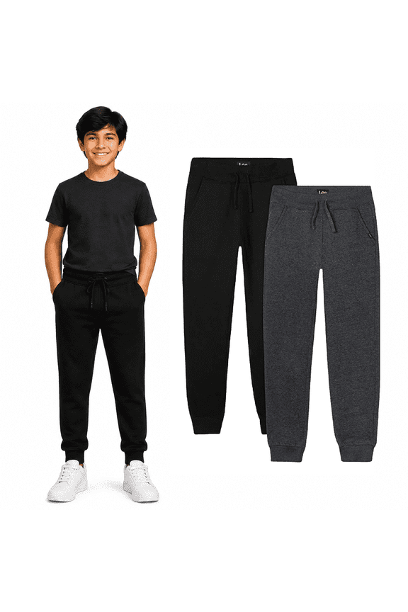 Boys Sweatpants Lightweight Cozy Basic Fleece Jogger Pants with Pockets 2 Pack