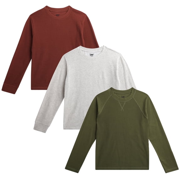 Lee Boys Thermal Shirt Soft Cozy Waffle Knit Thermal Top Long Sleeve Tee Shirts for Boys 3 Pack
