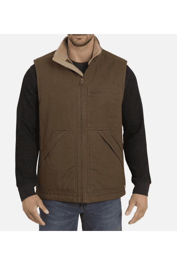 Brand Workwear Vest Sherpa Lined Front Zip, Pocket Khaki Small
