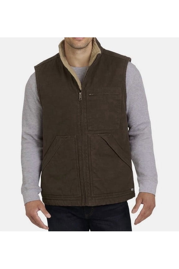 Brand Workwear Vest Sherpa Lined Front Zip, Pocket Size Small Brown