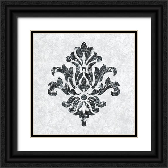Lee C 12x12 Black Ornate Wood Framed with Double Matting Museum Art Print Titled - Textured Damask III on white
