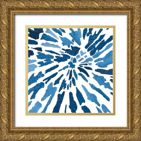Lee C 15x15 Gold Ornate Wood Framed with Double Matting Museum Art Print Titled - Blue Floral Burst II