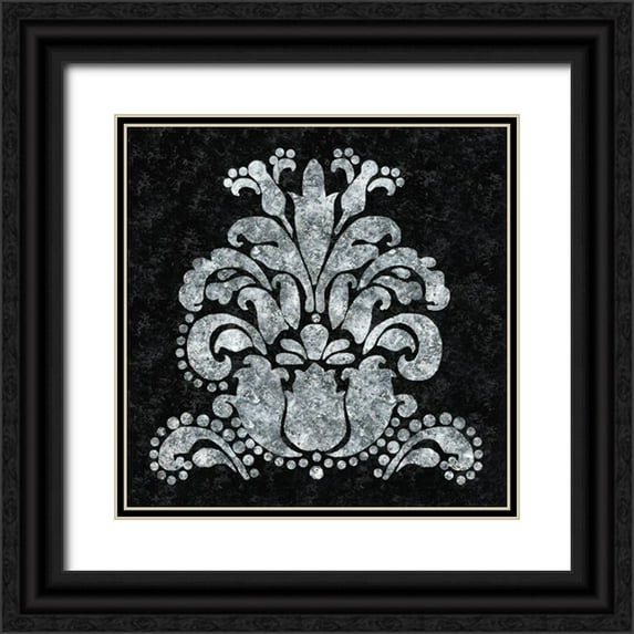 Lee C 20x20 Black Ornate Wood Framed with Double Matting Museum Art Print Titled - Textured Damask II on black