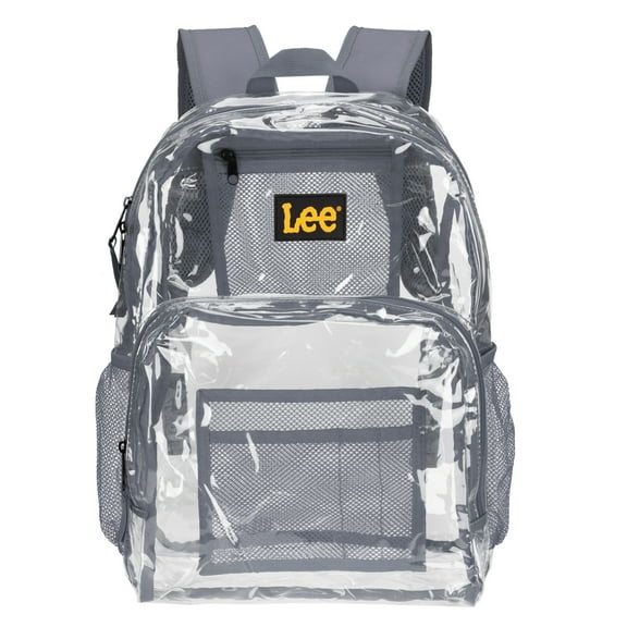 Lee Clear Water Resistant Laptop Backpack for Men and Women, Durable See Thru Book Bag, Backpacks for School, Ideal for Stadiums, Concerts, and Casual Use, Clear Grey