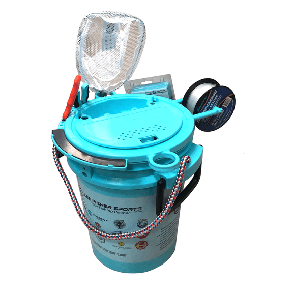 Lee Fisher Sports 5 Gallon iSmart Bucket (Rope Handle) with Essential Top (Aqua Logo Print)