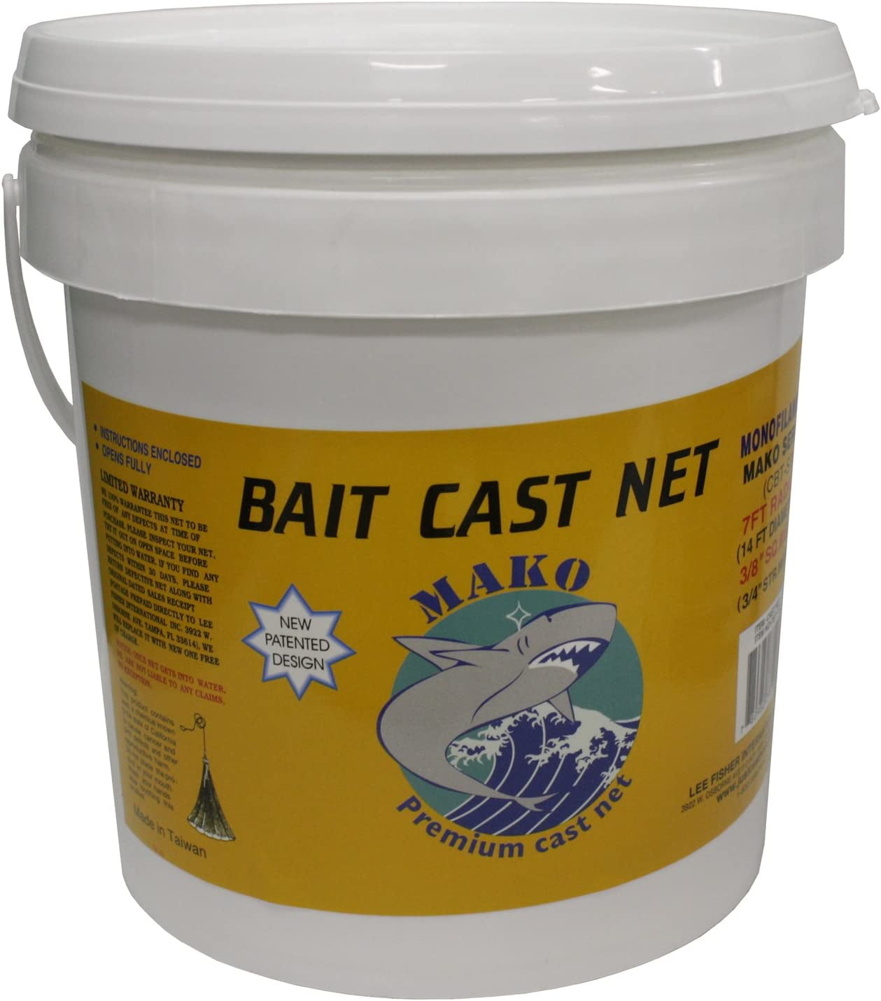 Mako 8 Ft Monofilament Bait Cast Net with PVC Bucket
