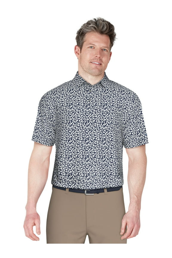 Golf Men's and Big Men’s All-Over Foliage Print Short Sleeve Golf Polo Shirt, up to Size 5X
