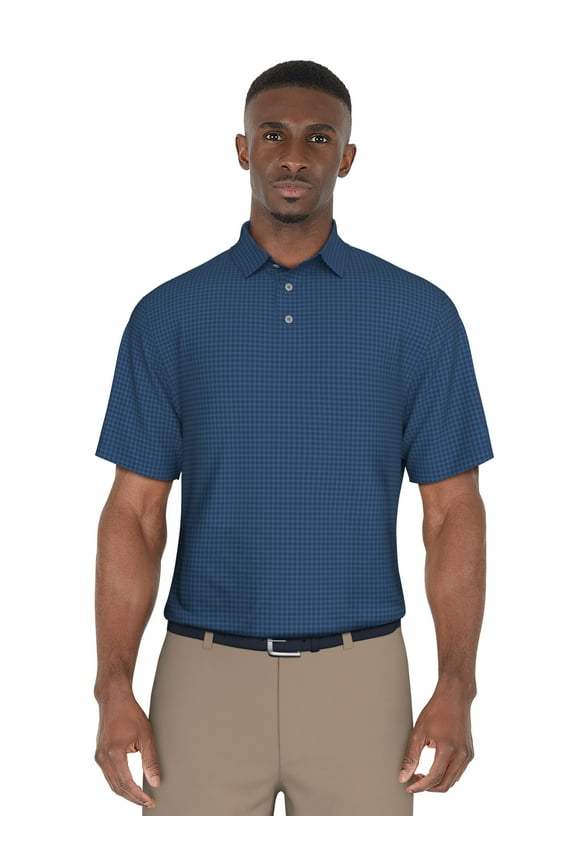 Golf Men's and Big Men’s Plaid Print Short Sleeve Golf Polo Shirt, up to Size 5X