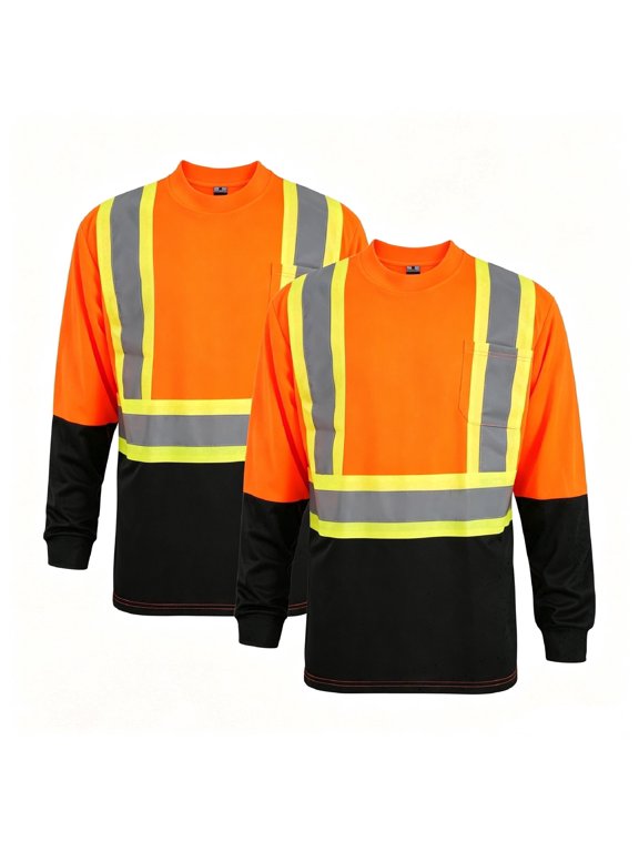 Men's 2-Pack Class 2 High-Vis Long Sleeve Safety Shirt, Construction & Outdoor Work