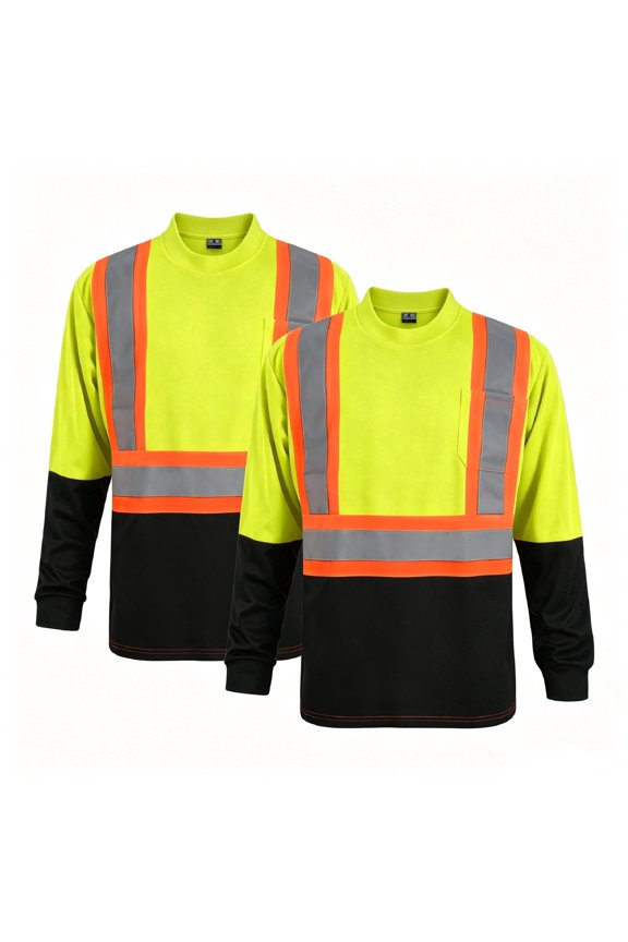 Men's 2-Pack Class 2 HIGH-VIS Long Sleeve Safety Shirt, Construction & Outdoor Work