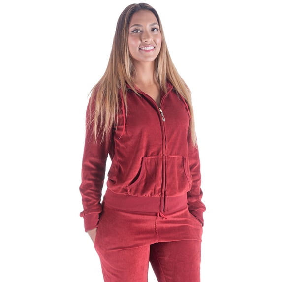 Hanton Lee Hanton Womens 2 Piece Set Long Sleeve Outfit Hooded Velour Open Leg ...