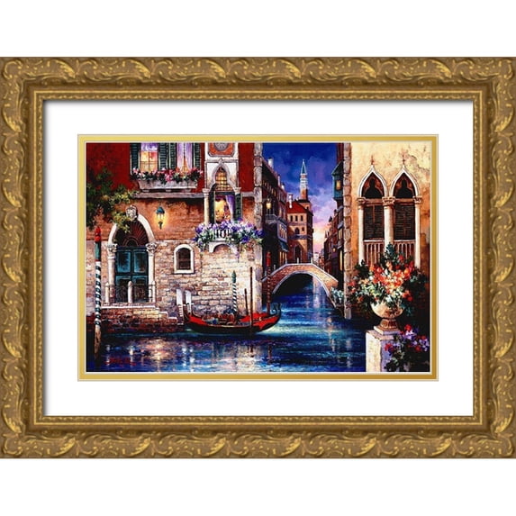 Lee, James 18x13 Gold Ornate Wood Framed with Double Matting Museum Art Print Titled - Streets of Venice I