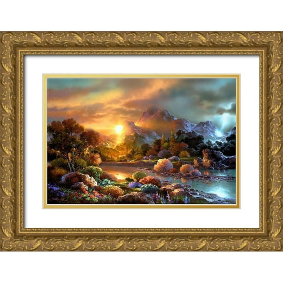 Lee, James 18x13 Gold Ornate Wood Framed with Double Matting Museum Art Print Titled - Sunset Creek