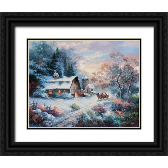 Lee, James 18x15 Black Ornate Wood Framed with Double Matting Museum Art Print Titled - Snowy Evening Outing