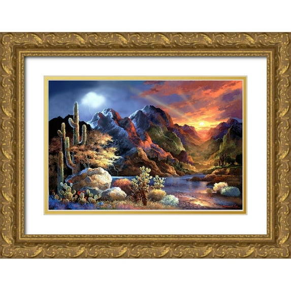 Lee, James 32x23 Gold Ornate Wood Framed with Double Matting Museum Art Print Titled - Saturday Sunset