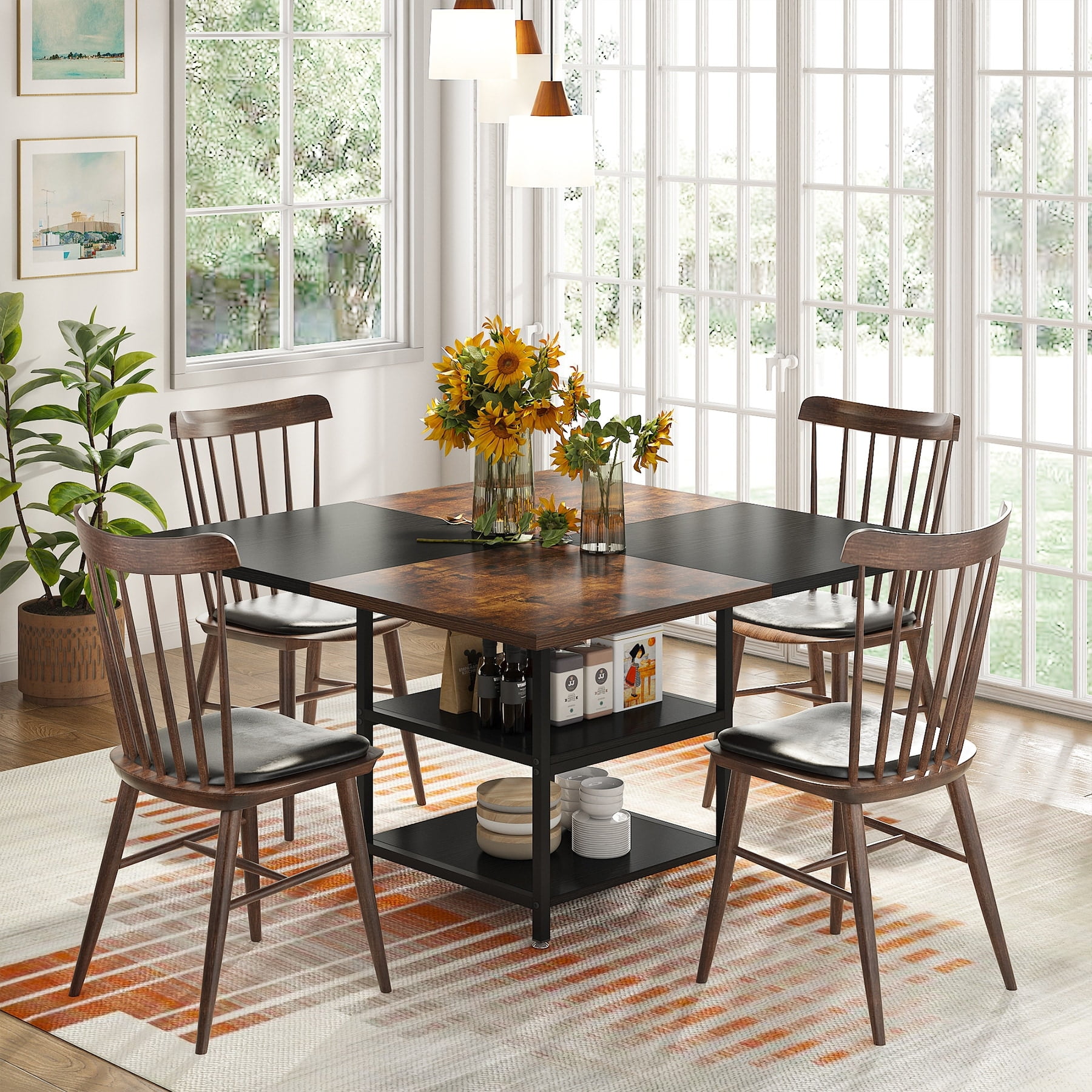 1Easylife Kitchen Table Dining Table for 4 with Storage Shelf Metal ...