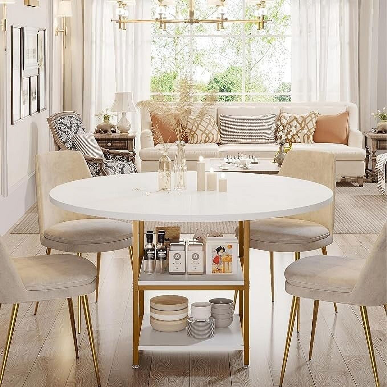 Lee Kitchen Table Dining Table for 4 with Storage Shelf Metal Legs Wood ...
