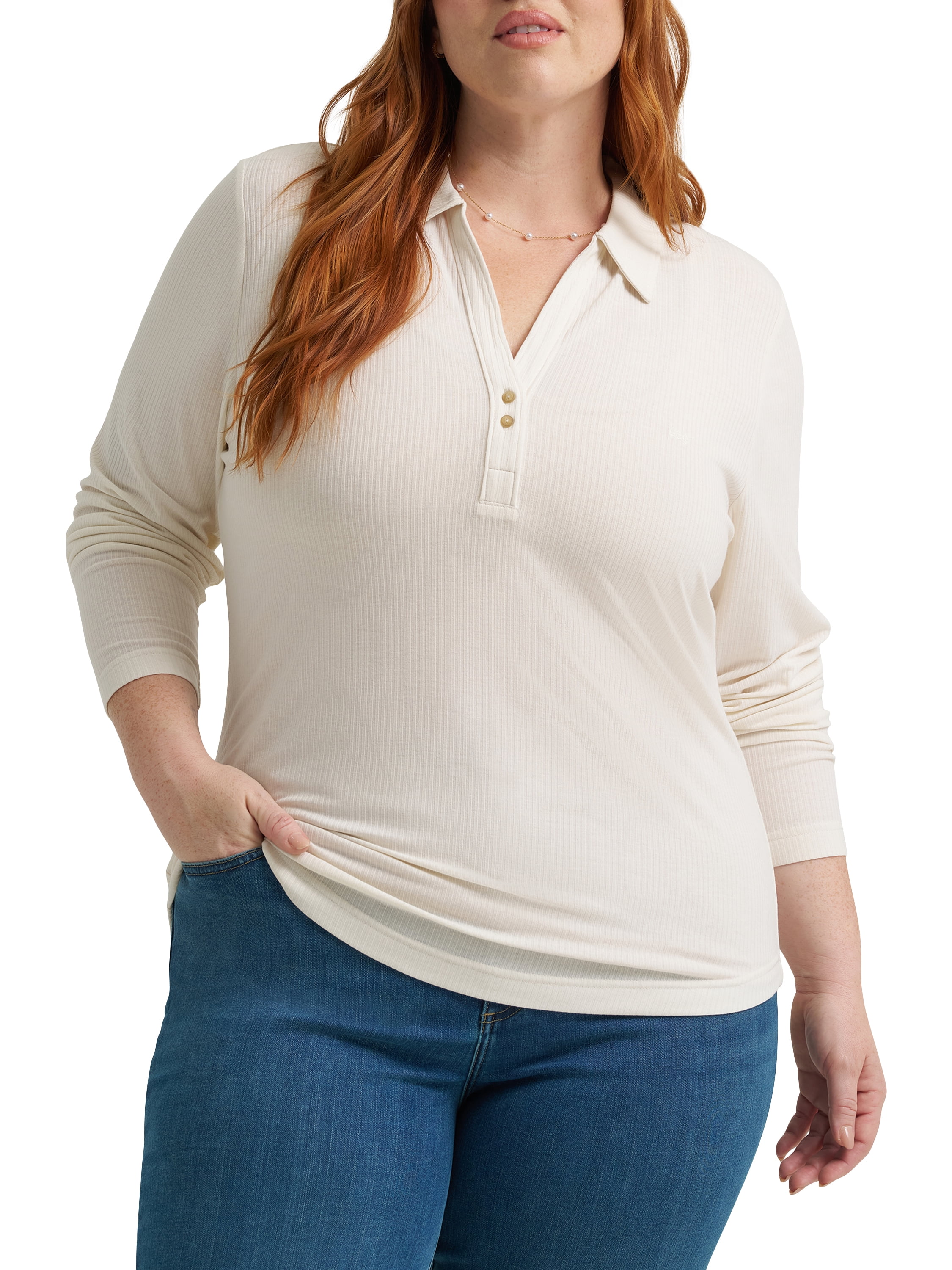 Lee® Women's Plus Long Sleeve Collared Knit Top