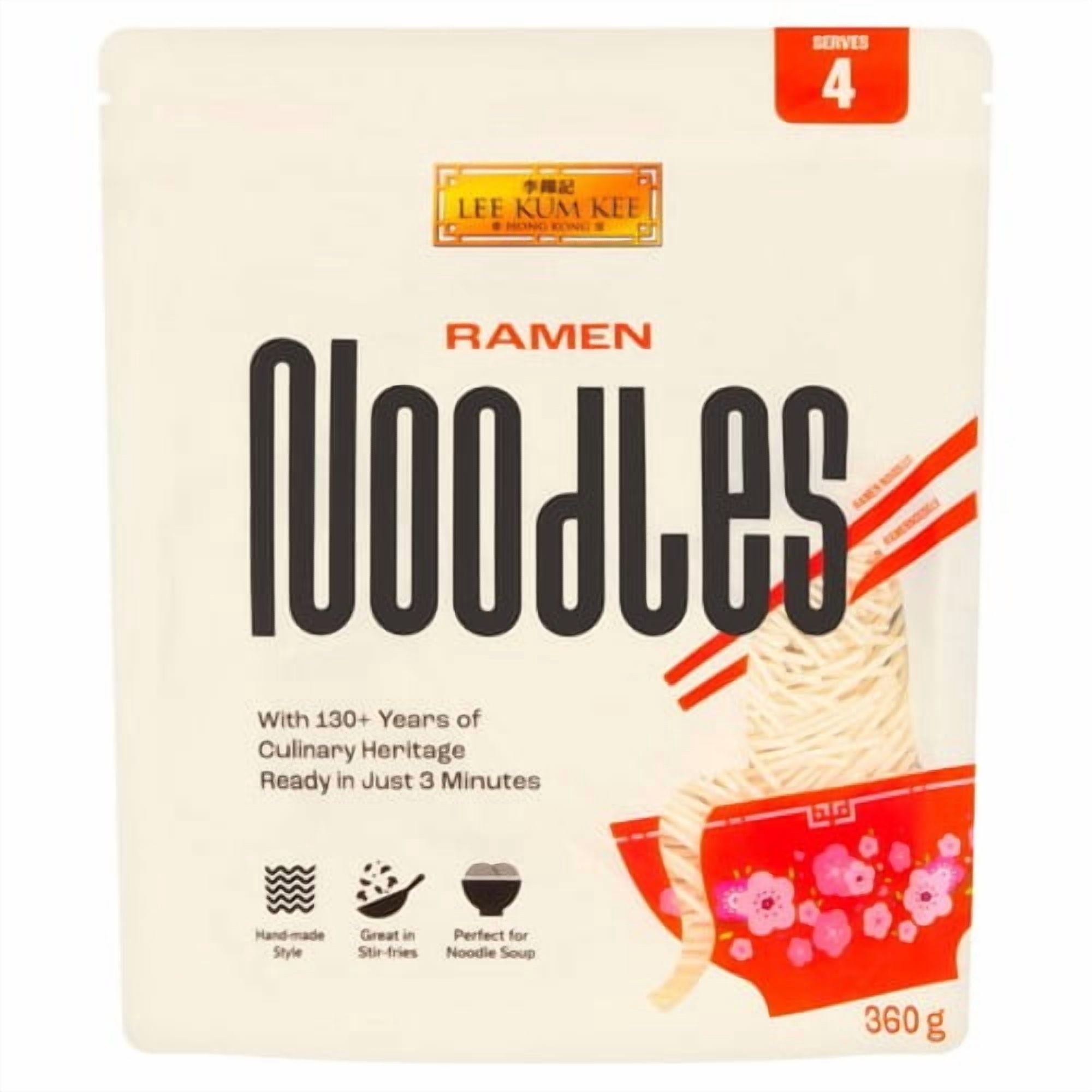 Lee Kum Kee Ramen Noodles (4 portion) 360g, British Import (Pack of 3)