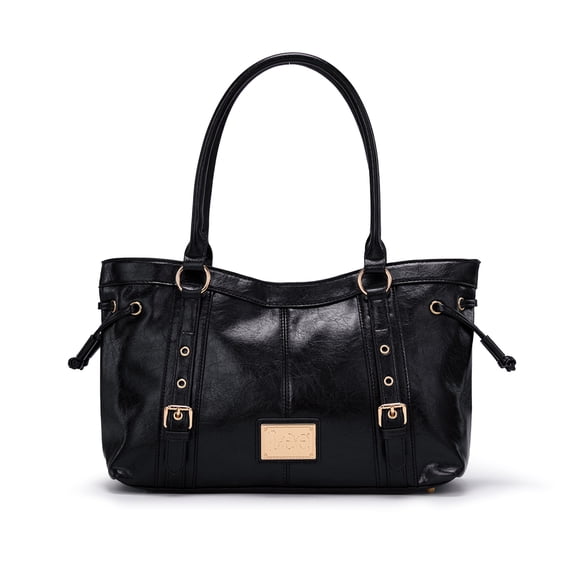 Lee Large Tote Bag for Women Vegan Leather Hobo Handbag Shoulder Purse With Zipper, Black