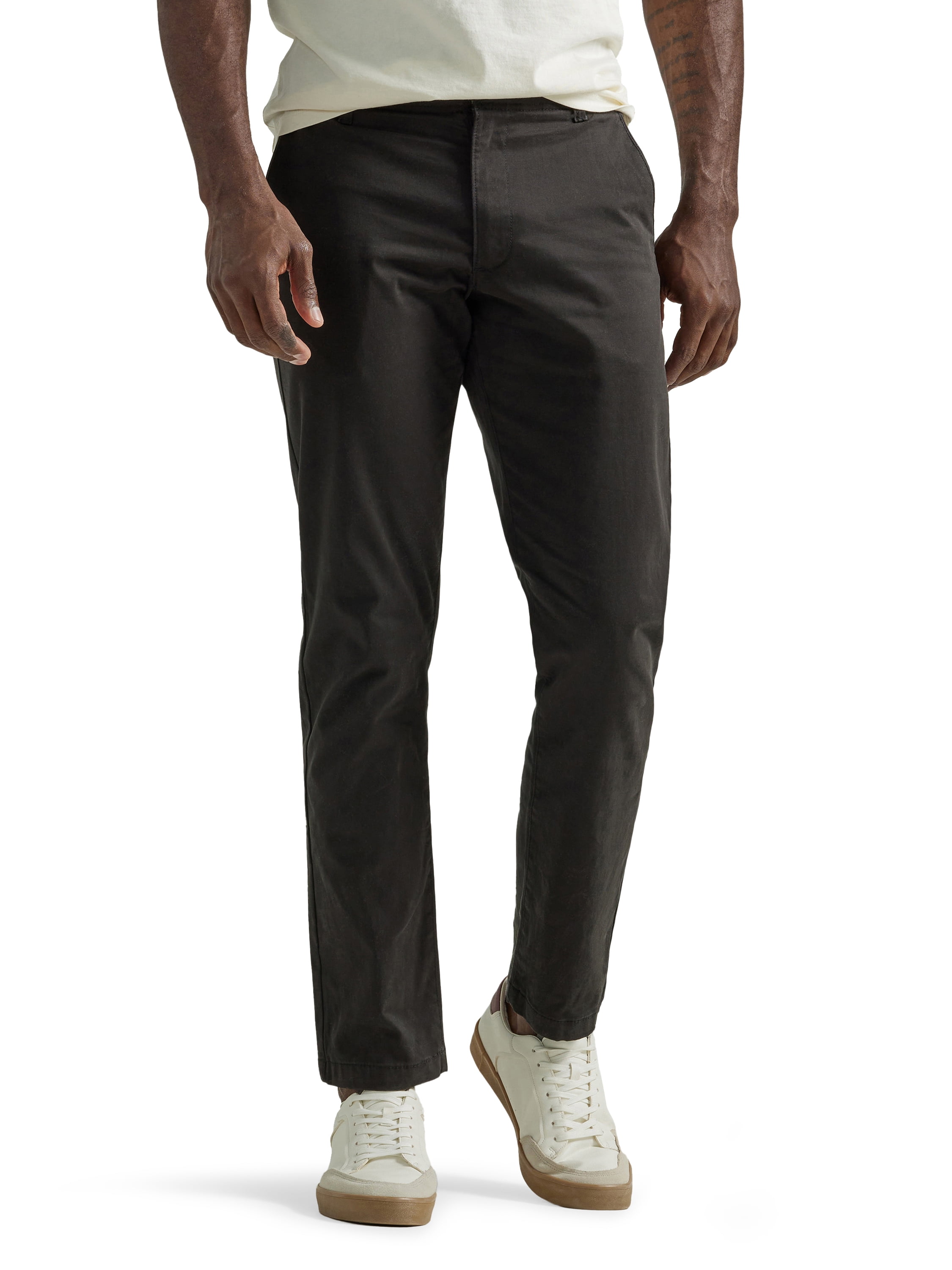 Onyx black velvet flat-front slim fit Chino Pants