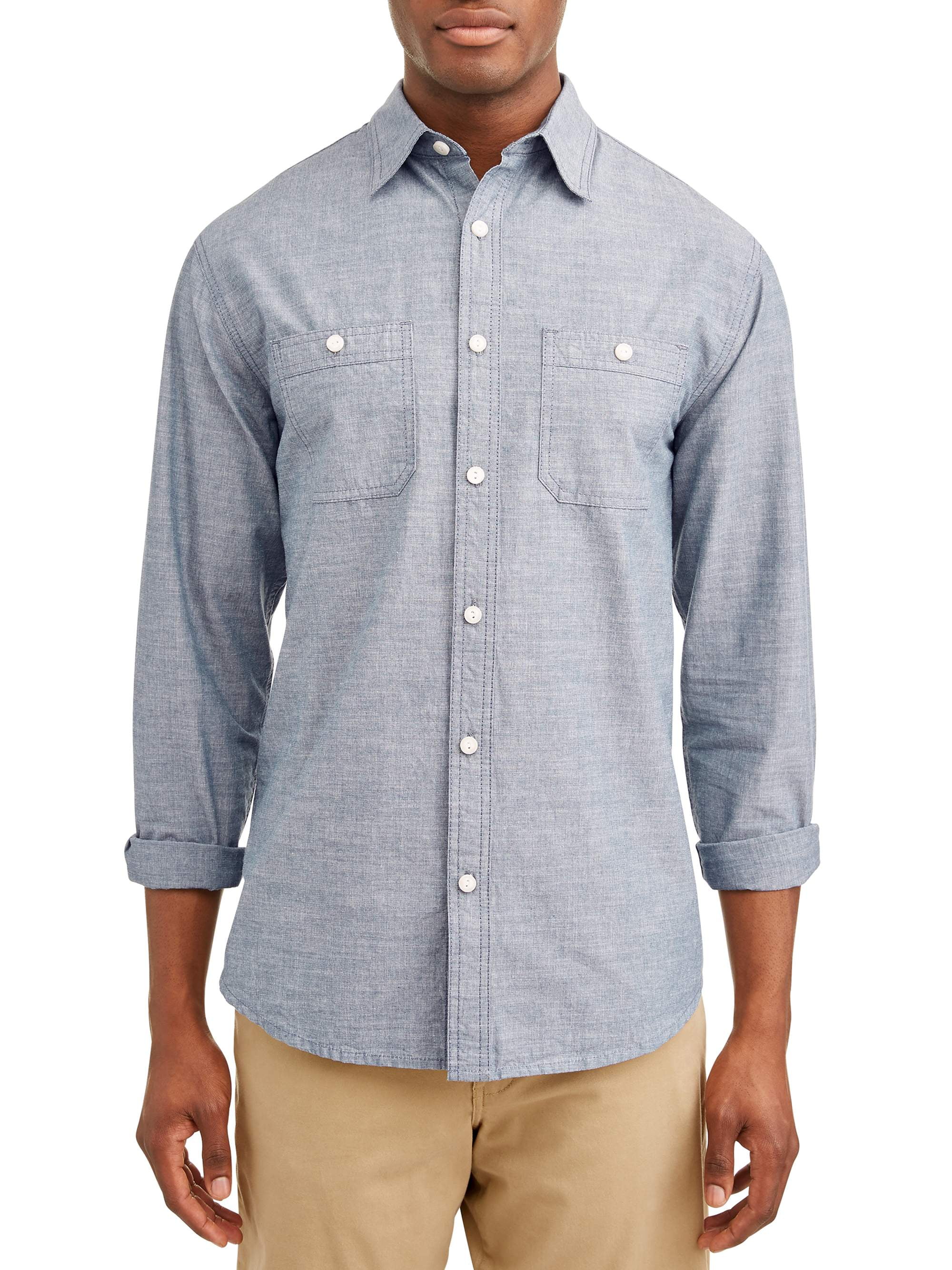 Lee Men's Long Sleeve Chambray Button Down With 2 Pockets, Available Up 