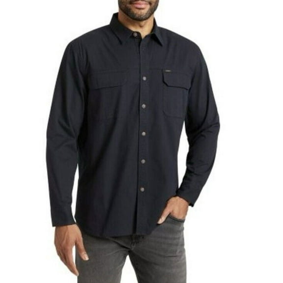 Lee Men's Premium Select Classic Fit Canvas Utility Button Down Shirt (Black, S)