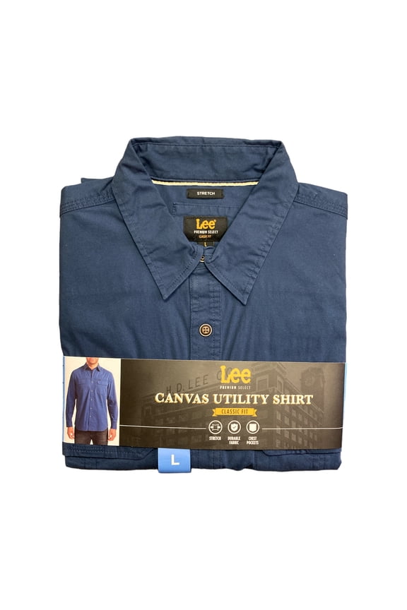 Men's Premium Select Classic Fit Canvas Utility Button Down Shirt (Blue Denim, S)