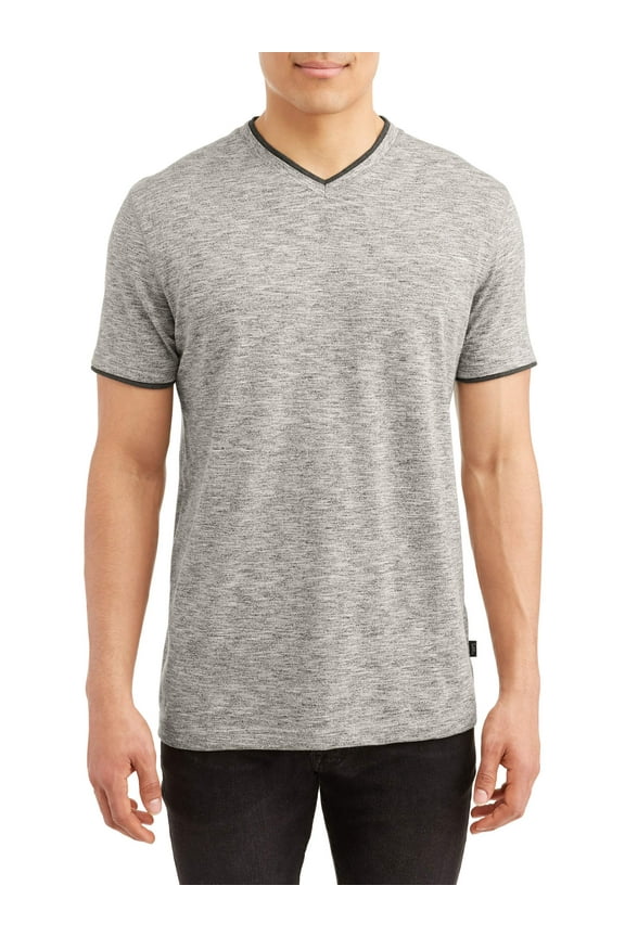 Men's Short Sleeve Textured Jersey V-Neck Tee, Available up to size 2XL