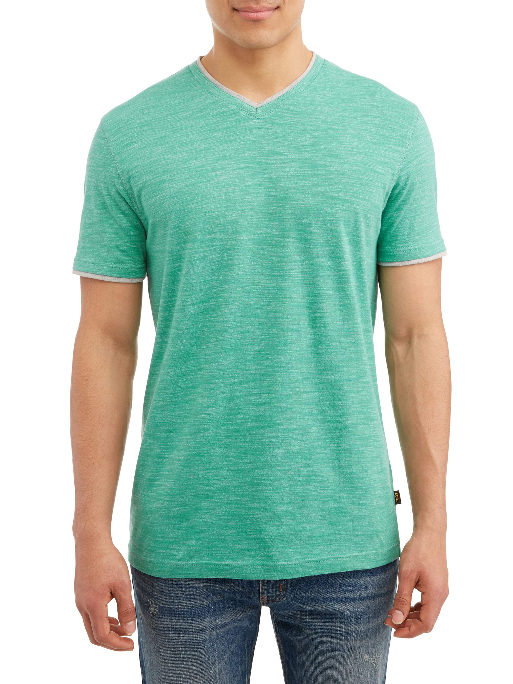 to 2XL Tee, Men\'s size up Sleeve V-Neck Short Available Textured Lee Jersey
