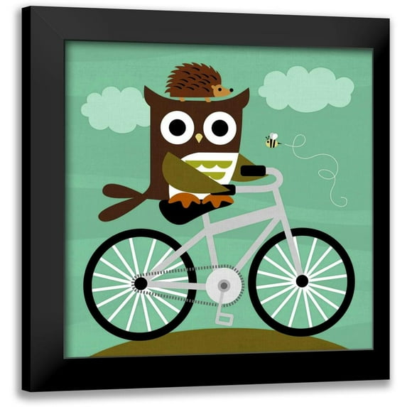Lee, Nancy 12x12 Black Modern Framed Museum Art Print Titled - Owl and Hedgehog on Bicycle