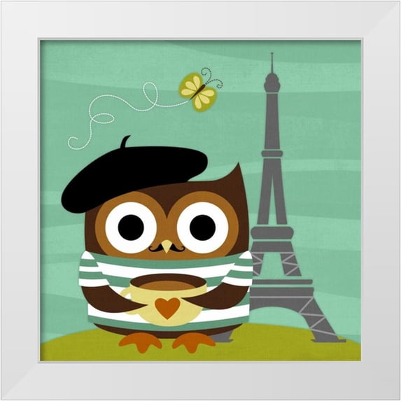 Lee, Nancy 26x26 White Modern Wood Framed Museum Art Print Titled - Owl in Paris