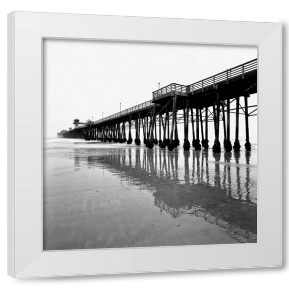 Lee Peterson 4x24 White Modern Wood Framed Wall Art Titled - Pier Pilings XXI