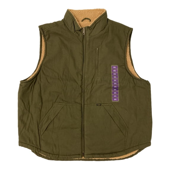 Lee Premium Men's Sherpa Lined Full ZIp Canvas The Workwear Vest (Olive, XL)