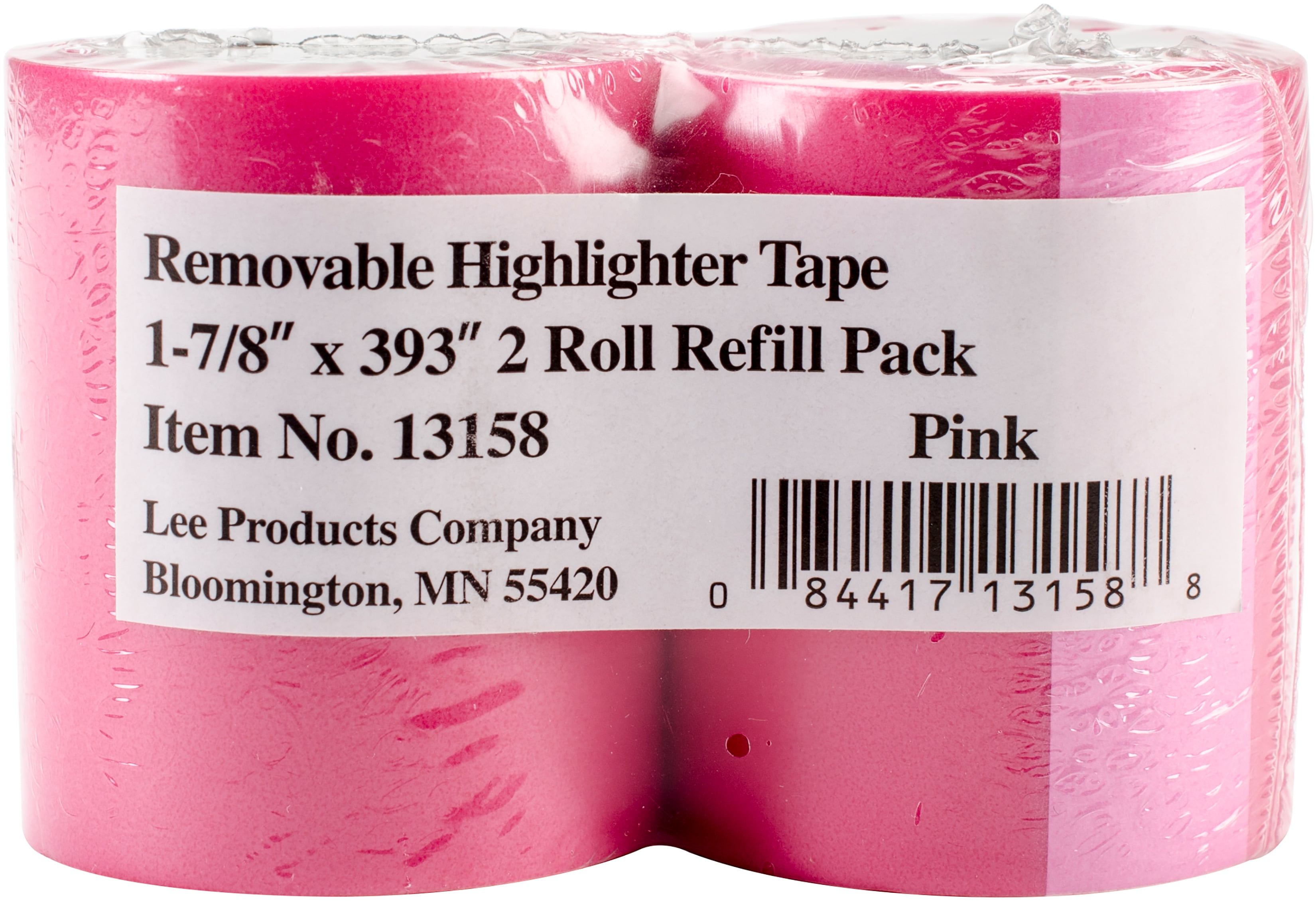 Lee Products Removable Highlighter Tape 1-7/8"X393" 2/Pkg-Pink