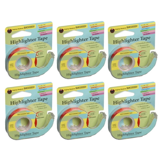 Lee Products Removable Highlighter Tape, Orange, Pack of 6