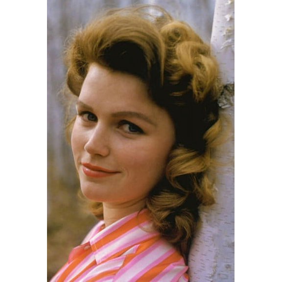 Lee Remick bright striped shirt smiling against tree 24x36 Poster