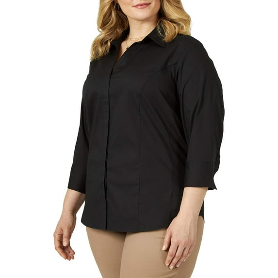 Lee Riders Women's Plus Size Quarter Sleeve Classic Button-Front Career Shirt
