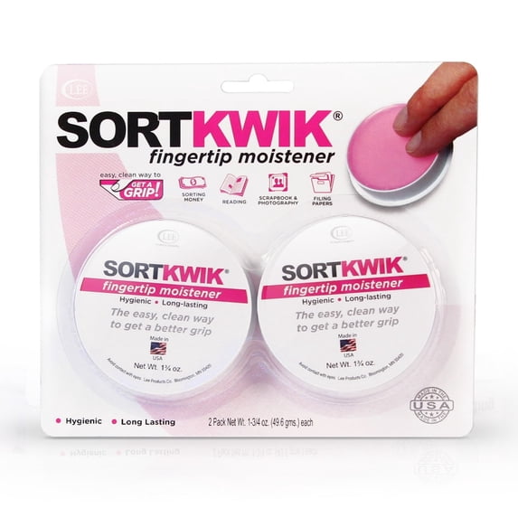 Lee® Sortkwik™ Hygienic Fingertip Moistener, 50% Recycled, 1.75 Oz, Pink, Pack Of 2