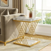 Lee Square End Table,Mid-century Modern Bed Side Tables, Accent Table Living Room Faux Marble White Gold